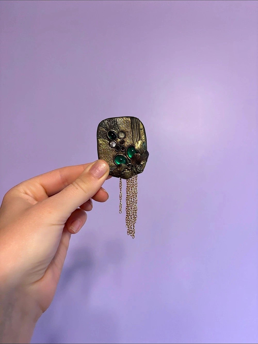 Gold & Green Jeweled Brooch